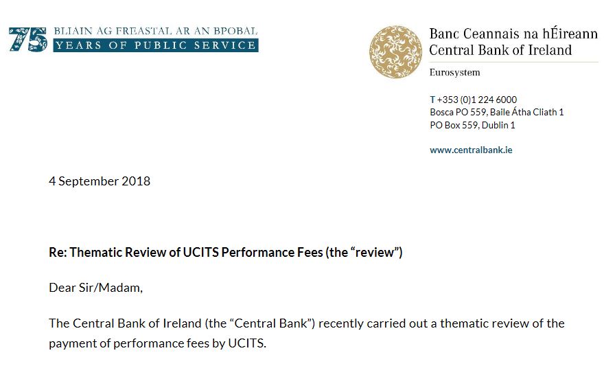 CBI - Thematic Review of UCITS Performance Fees 2018